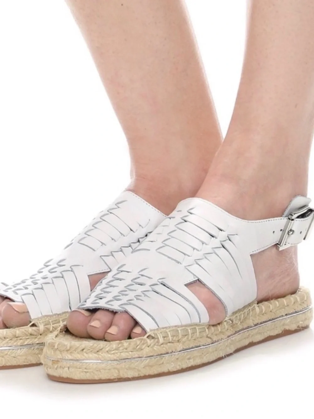 Rebecca Minkoff White Woven Leather Espadrille Sandal